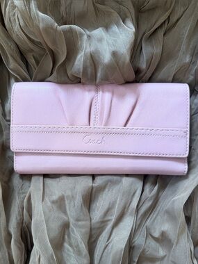 Coach Light Pink Leather Fold-Over Wallet with Pleated Detail